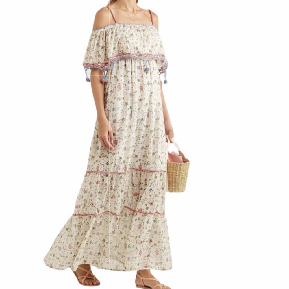 Anjuna Violante Crochet Trim Floral Cotton Slip Dress XS Summer Vacation